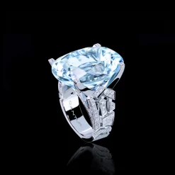 Abstract Aquamarine and Diamond Ring