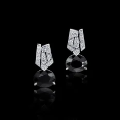 Abstract Diamond and Australian Black Sapphire Earrings