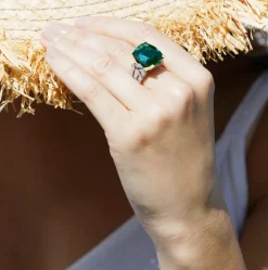 Abstract Green Tourmaline and Diamond Ring