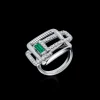 Affinity 3 Link Diamond and Green Emerald Ring