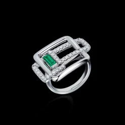 Affinity 3 Link Diamond and Green Emerald Ring