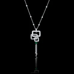 Affinity 3 Link Diamond and Green Emerald Tassle Necklace