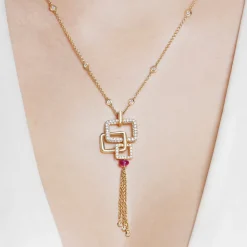 Affinity 3 Link Diamond and Rubellite Tassle Necklace