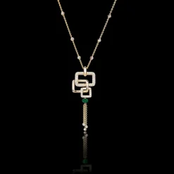 Affinity 3 Link Diamond and Green Emerald Tassle Necklace