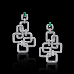 Affinity 9 Link Diamond and Green Emerald Drop Earrings