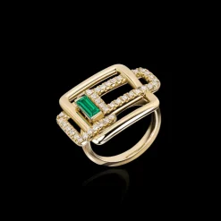 Affinity 3 Link Diamond and Green Emerald Ring