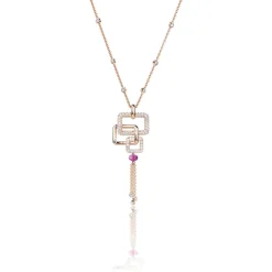 Affinity 3 Link Diamond and Rubellite Tassle Necklace