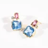 Cubism Colourburst Pink Tourmaline and Blue Topaz Drop Earrings