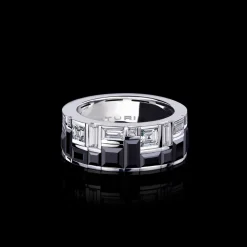 Cubism Radiant Diamond and Australian Black Sapphire Ring (2 row)