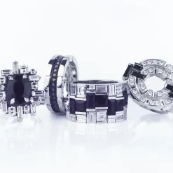 Cubism Radiant Diamond and Australian Black Sapphire Ring (3 row)