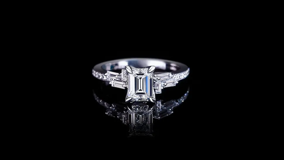 Cubism Upswept 1.18ct Emerald Diamond Engagement Ring