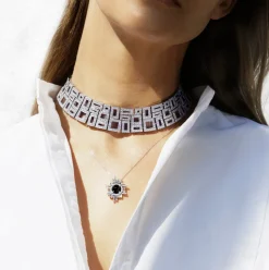 Geometric 3 Row Diamond Neckpiece