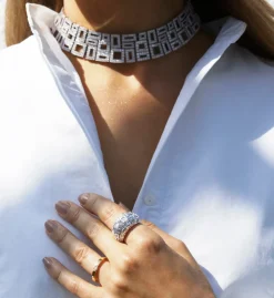 Geometric 3 Row Diamond Neckpiece