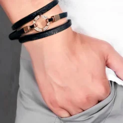 Regina Diamond and Australian Black Sapphire Leather Bracelet