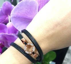 Regina Diamond and Australian Black Sapphire Leather Bracelet