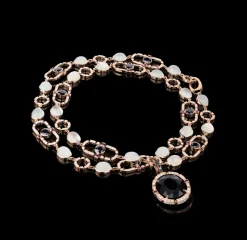 Regina Diamond, Australian black sapphire, Onyx, Moonstone and Ruby Neckpiece