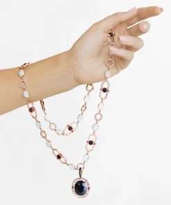 Regina Diamond, Australian black sapphire, Onyx, Moonstone and Ruby Neckpiece
