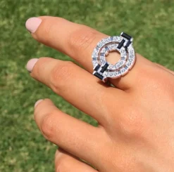 Regina Double Link Ring (Diamonds and Australian Black Sapphires)