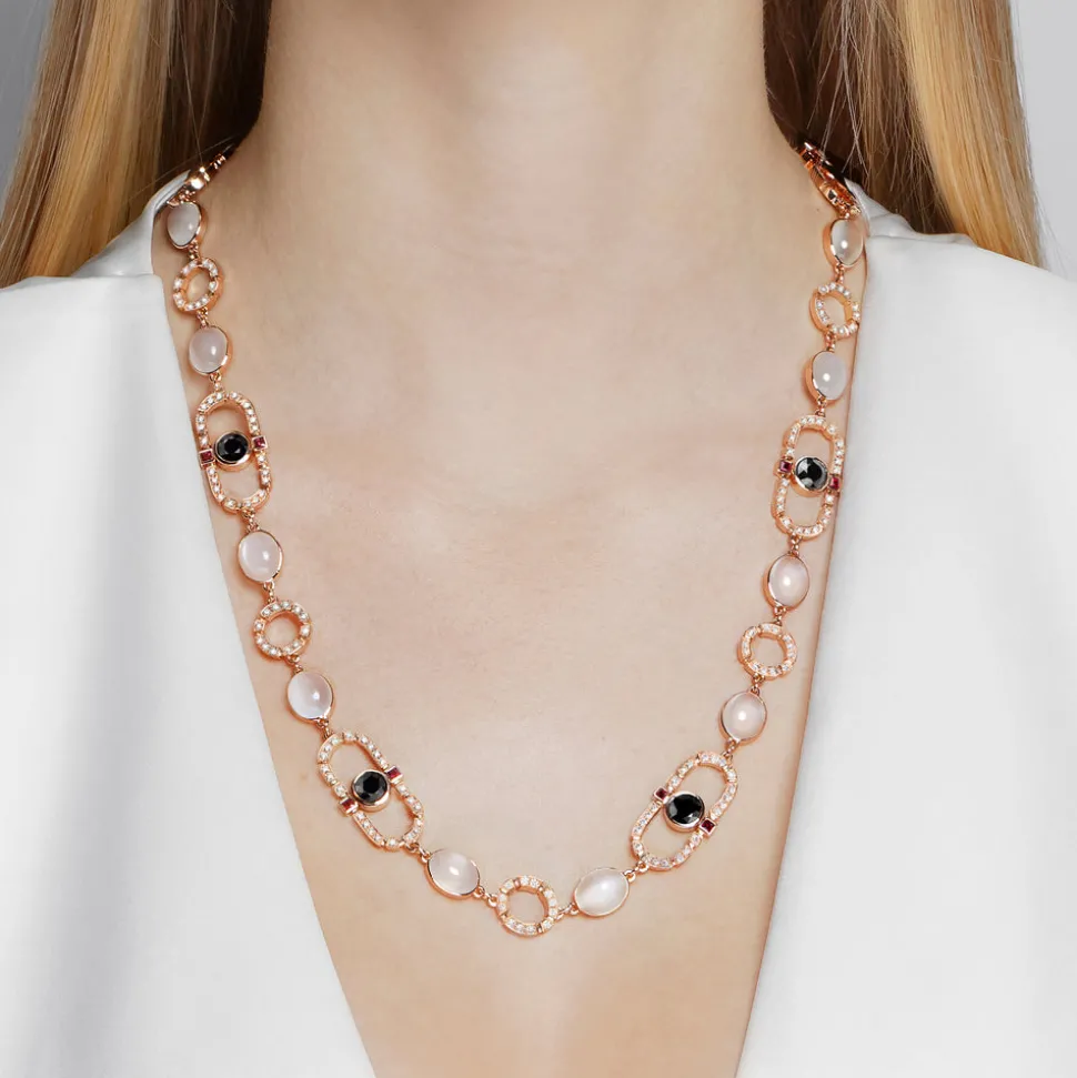Regina Moonstone, Diamond, Australian black sapphire and Ruby Necklace