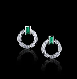 Regina Single Link Diamond & Green Emerald Earrings