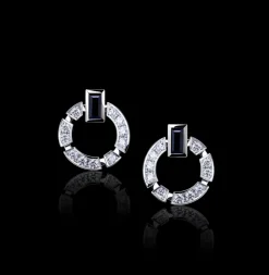 Regina Single Link Diamond & Australian Black Sapphire Earrings