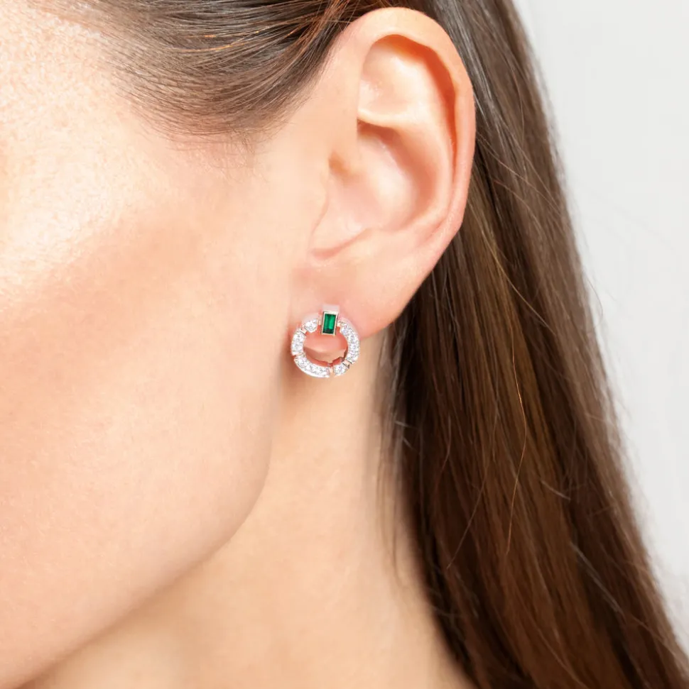 Regina Single Link Diamond & Green Emerald Earrings