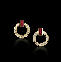 Regina Single Link Earrings | Diamonds & Ruby