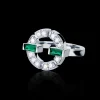 Regina Single Link Ring (Diamonds and Green Emeralds)