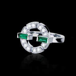 Regina Single Link Ring (Diamonds and Green Emeralds)
