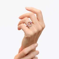 Regina Single Link Ring (Diamonds and Pink Sapphires)