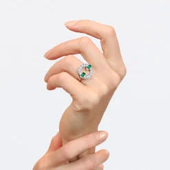 Regina Single Link Ring (Diamonds and Green Emeralds)