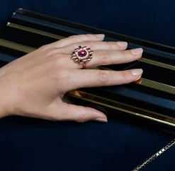 Stella Pink Tourmaline, Australian Black Sapphire and Diamond Ring