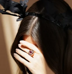 Stella Pink Tourmaline, Australian Black Sapphire and Diamond Ring